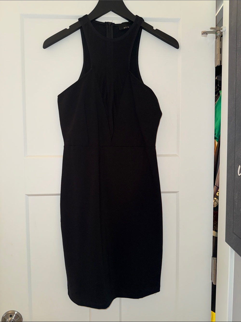 Medium Classic Black Halter Midi Dress - Sleek Evening Style mesh front